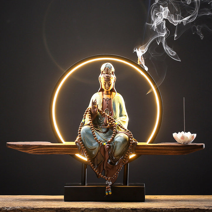 Buddha Stones Buda Avalokitesvara Cerámica Loto Relajación Quemador De Incienso Decoración