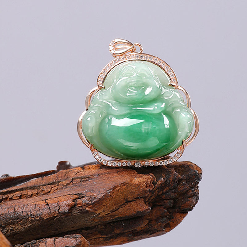 Colgante de cadena de collar de prosperidad de jade natural de Buda sonriente de plata de ley 925 - image 9
