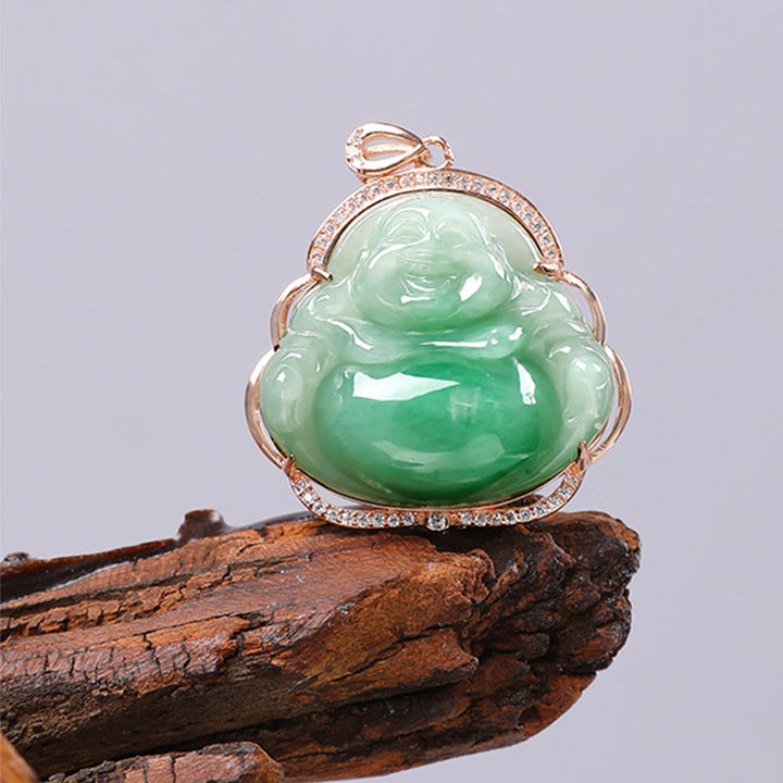 Colgante de cadena de collar de prosperidad de jade natural de Buda sonriente de plata de ley 925 - image 9