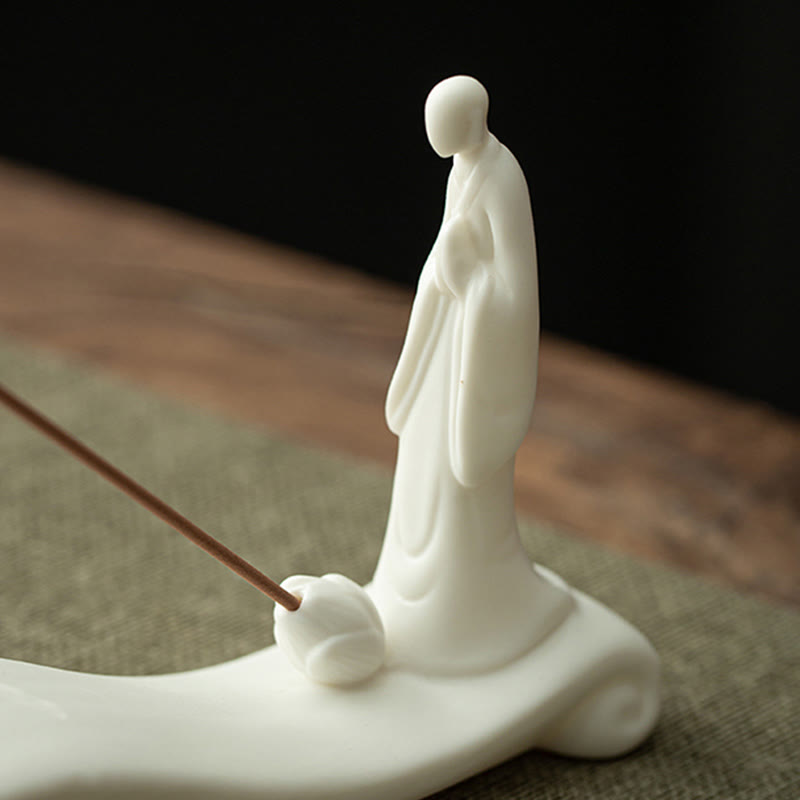 Quemador de incienso de cerámica con bendición de montaña, ola de mar, monje Buda, decoración