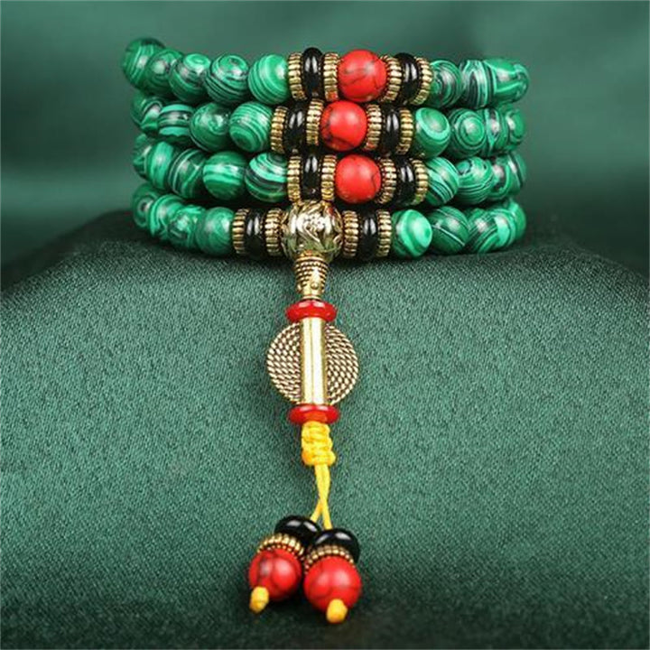 Collar de pulsera de cuentas de malaquita tibetana de Buddha Stones 108 Mala