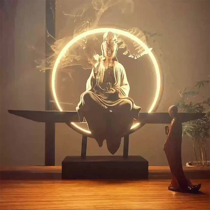 Buddha Stones Buda Avalokitesvara Cerámica Loto Relajación Quemador De Incienso Decoración