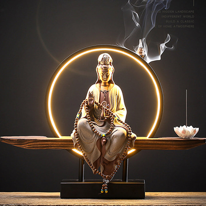 Buddha Stones Buda Avalokitesvara Cerámica Loto Relajación Quemador De Incienso Decoración