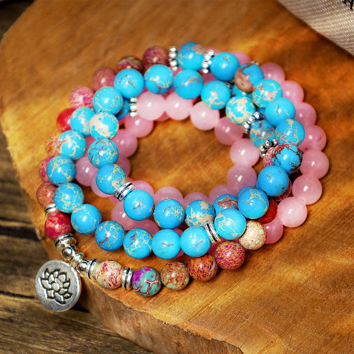 Buddha Stones Tibetano Púrpura Miano Real Bead Harmony Lotus Mala