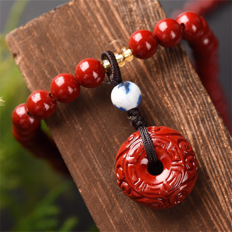 Pulsera tibetana de cinabrio con hebilla de la paz, Triple envoltura, bendición, Mala