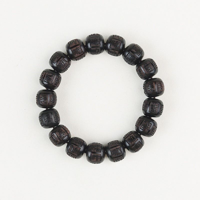 Pulsera de equilibrio grabada con Buddha Stones , madera de ébano del Tíbet, Om Mani Padme Hum