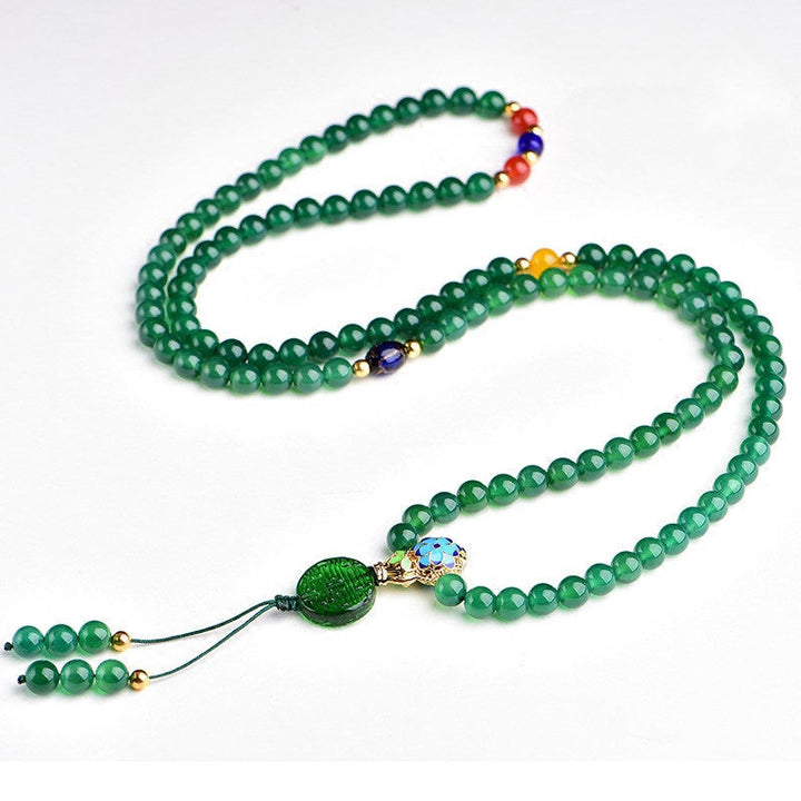 Pulsera de soporte de poder de ágata verde natural de 108 cuentas Mala