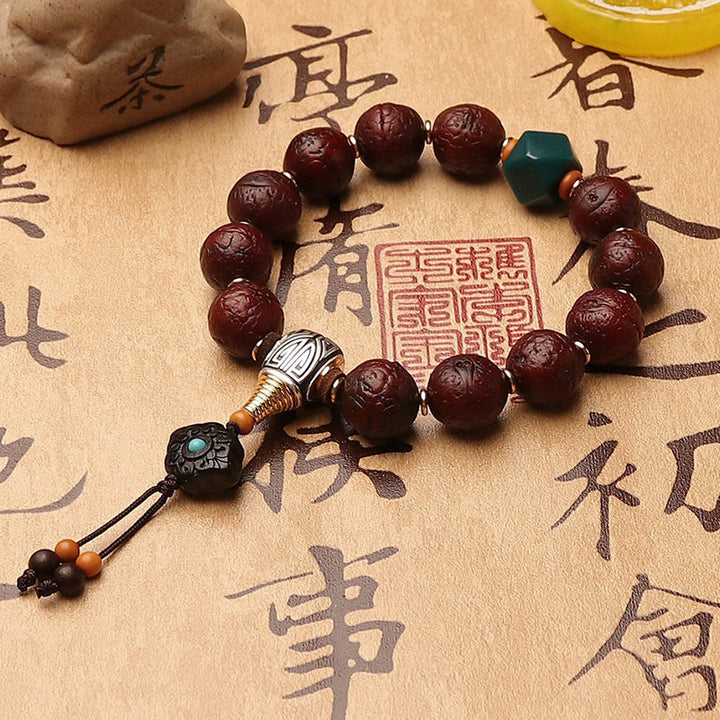Cuenta de ágata de semilla de Bodhi tibetana, abalorio de borla de suerte y riqueza, Mala para muñeca