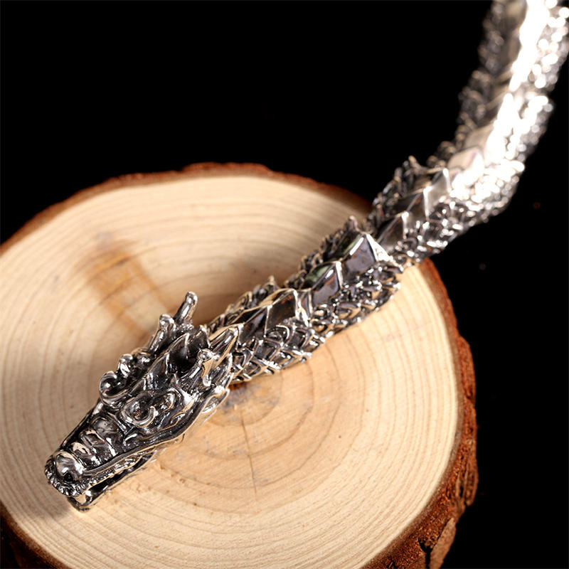 Brazalete de pulsera de éxito de suerte de dragón de plata de ley 925