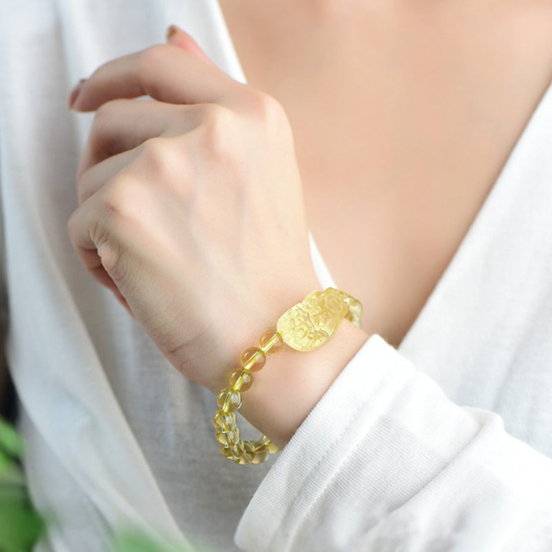 Pulsera de riqueza de Buddha Stones FengShui Citrino PiXiu