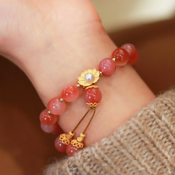 Pulsera de iluminación de flor de loto de ágata Yanyuan de plata de ley 925 con Buddha Stones