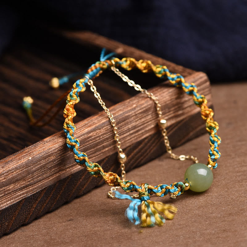 Pulsera de doble capa con cuentas de jade de la suerte, cuerda colorida hecha a mano con Buddha Stones