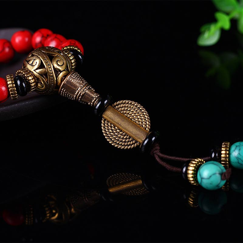 Pulsera con collar de la suerte, mala tibetana, Buddha Stones , color rojo y turquesa