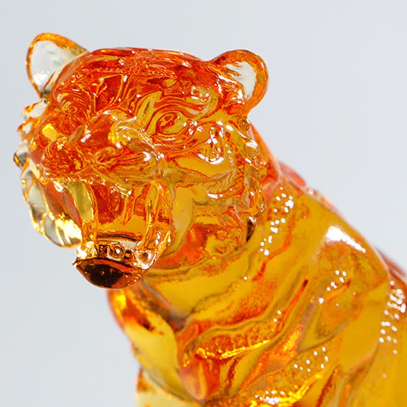 Pieza de arte de tigre de cristal Liuli hecha a mano, protección para decoración del hogar