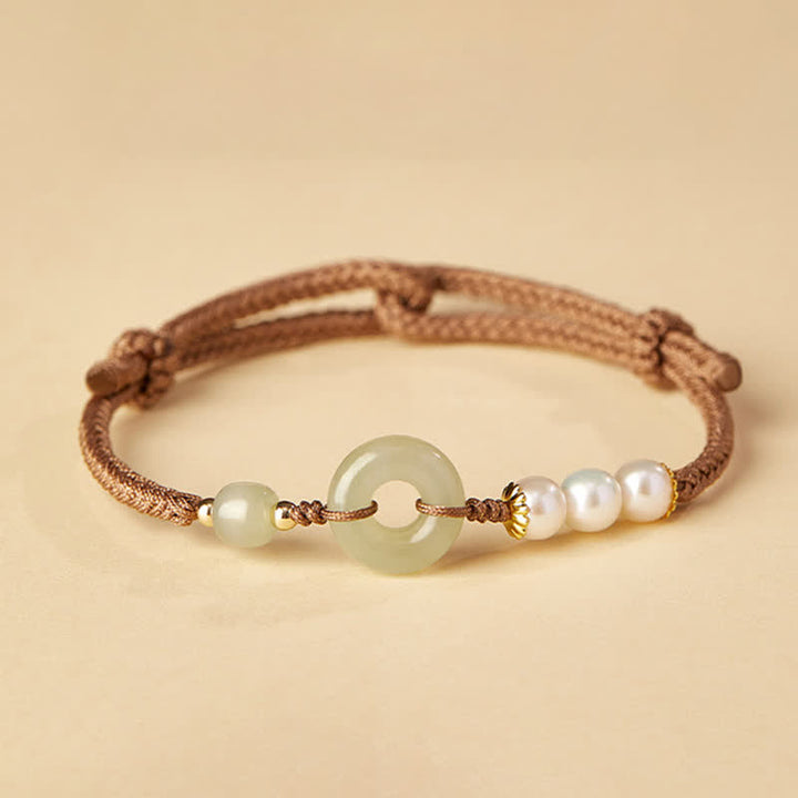 Pulsera de la suerte con hebilla de la paz y perlas de jade hetiano natural de Buddha Stones