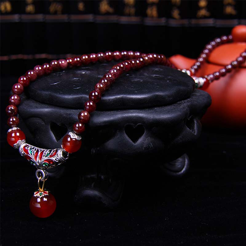 Buddha Stones Natural granate ágata roja bendición curación pulsera collar colgante