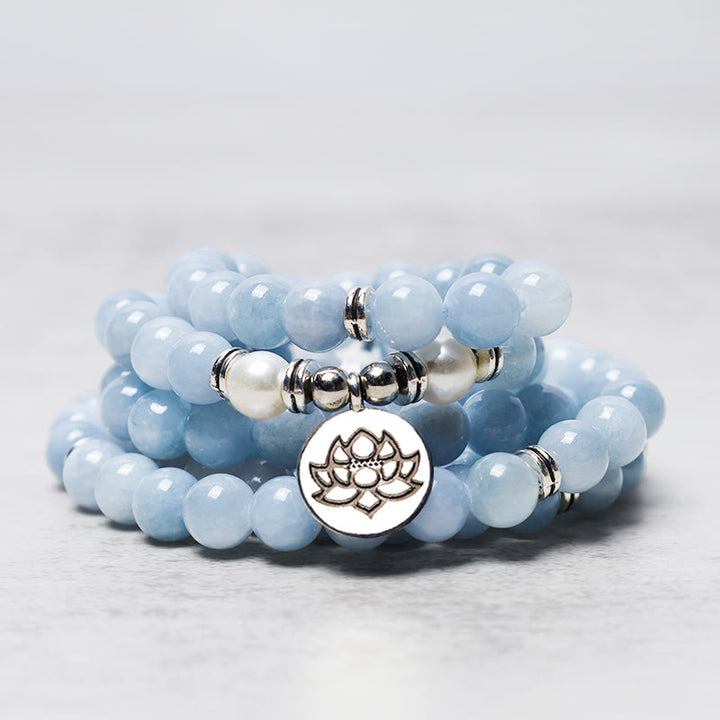 Pulsera curativa de aguamarina con cuentas Mala de 108 Buddha Stones