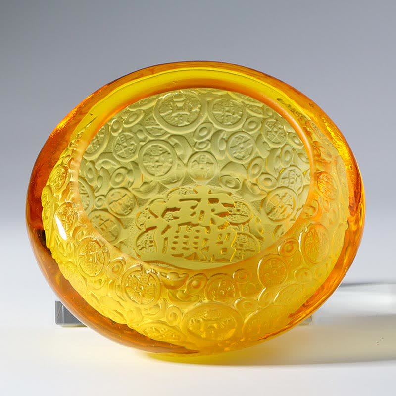 Cuenco del tesoro de cristal Liuli hecho a mano, lingotes, pieza de arte, decoración del hogar