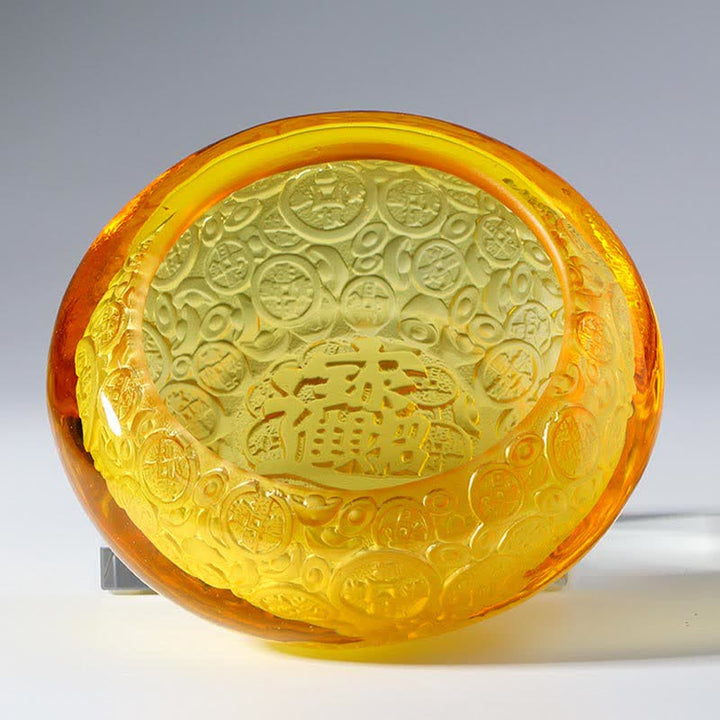 Cuenco del tesoro de cristal Liuli hecho a mano, lingotes, pieza de arte, decoración del hogar