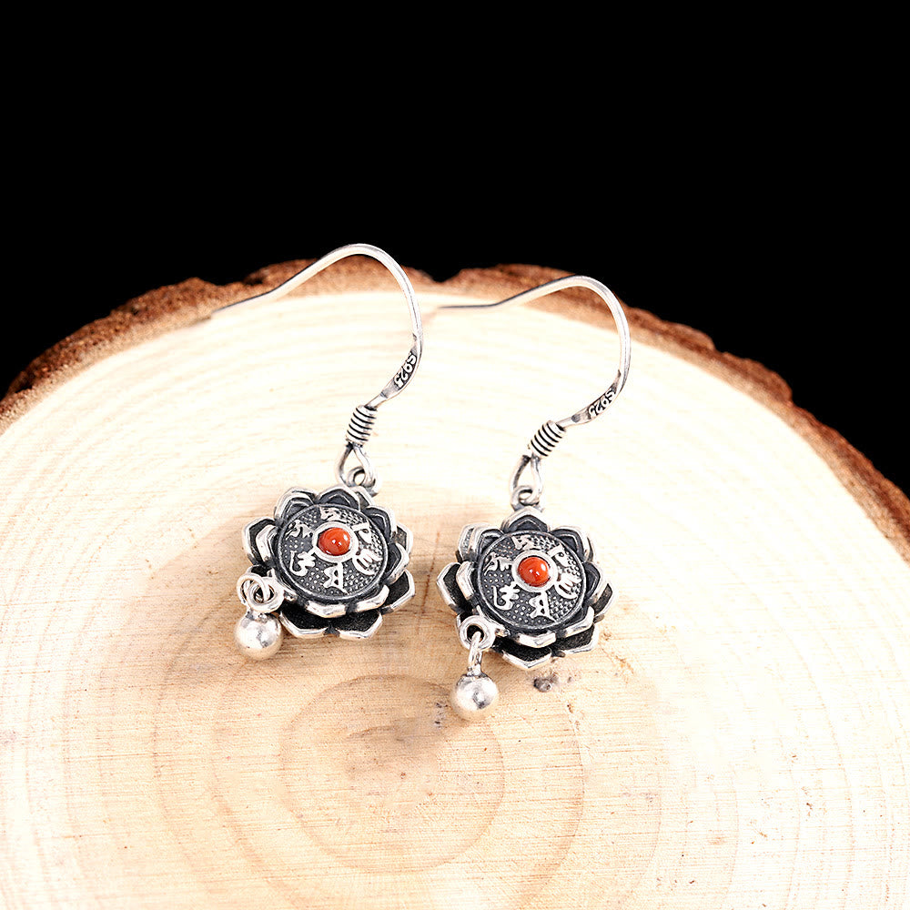 Pendientes colgantes de plata de ley 925 Om Mani Padme Hum Lotus Peace - image 6