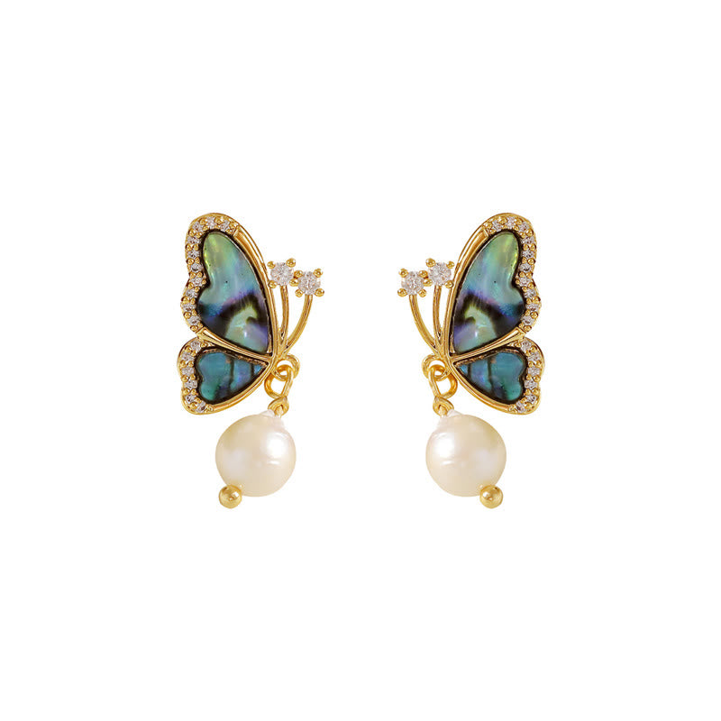 Pendientes De Botón De Amor De Mariposa Con Perlas De Cobre Chapados En Oro De 18 Quilates De Buddha Stones