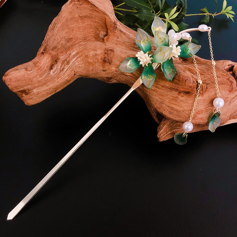 Flor Hoja Perla Paz Borla Horquilla