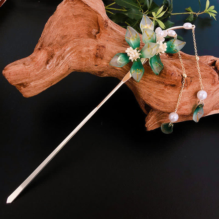 Flor Hoja Perla Paz Borla Horquilla