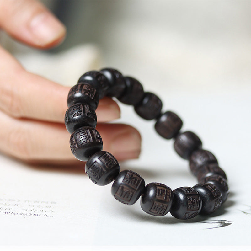 Pulsera de equilibrio grabada con Buddha Stones , madera de ébano del Tíbet, Om Mani Padme Hum