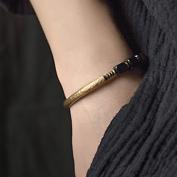 Pulsera de pareja de fuerza de cobre y cristal de obsidiana negra con Buddha Stones - image 10