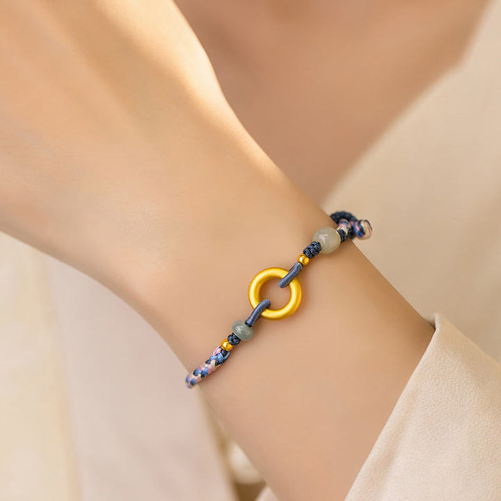 Pulsera de salud de la suerte con cuerda tejida a mano de jade hetiano de plata de ley 999 con Buddha Stones
