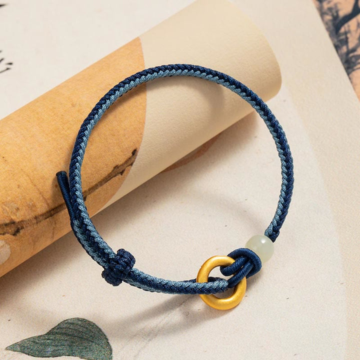 Pulsera de la fortuna con cuerda de jade hetiano y hebilla de la paz de plata de ley 999 con Buddha Stones