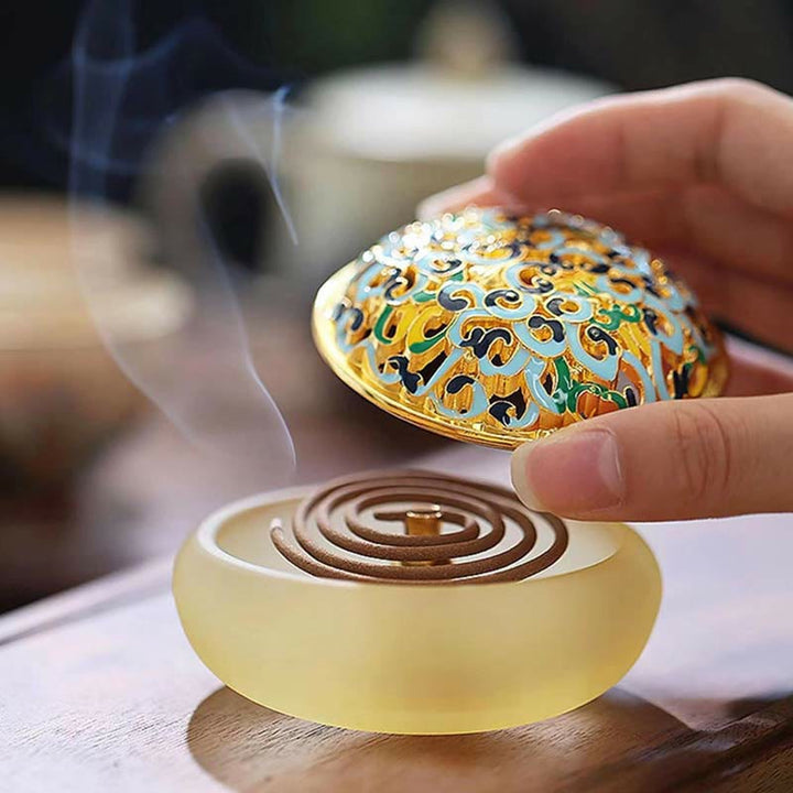 Quemador de incienso de meditación curativa de cristal Lotus Liuli