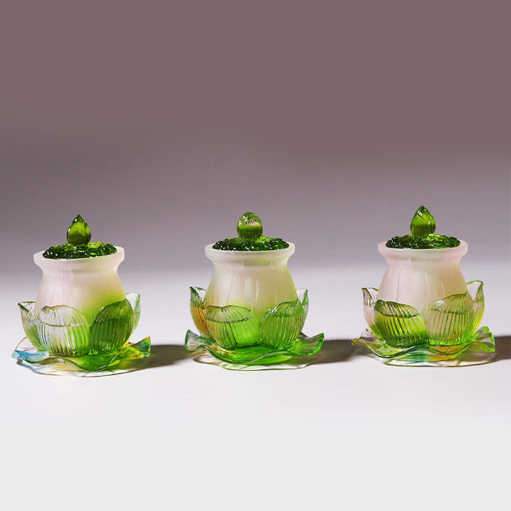 Pieza de arte de cristal Liuli hecha a mano de loto Feng Shui, decoración para el hogar y la Oficina