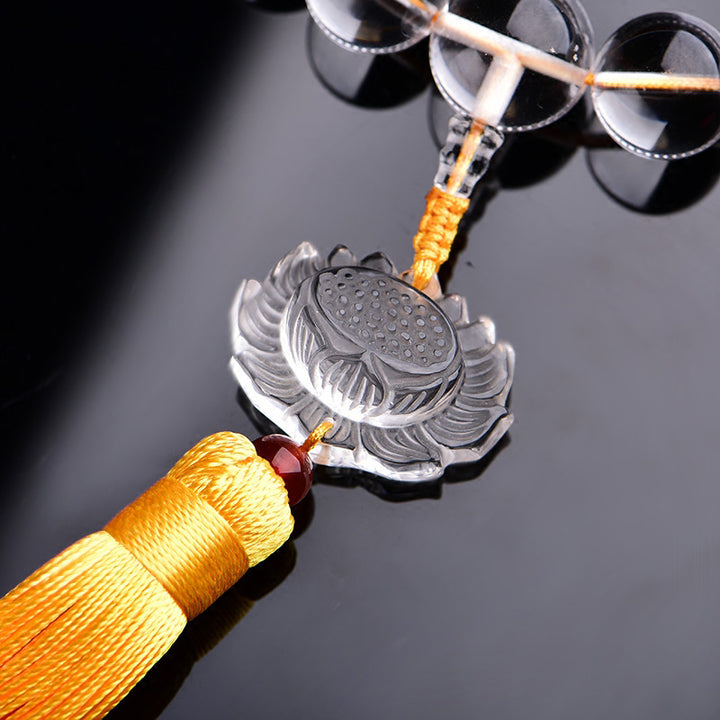 Decoración de coche Mala de bolsillo con borlas de meditación Mala de muñeca de loto de cristal blanco Natural