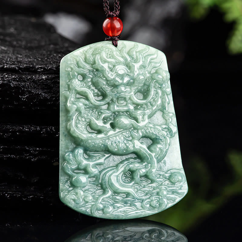 Buddha Stones Natural Jade Zodíaco Chino Dragón Mar Suerte Cadena Collar Colgante - image 2