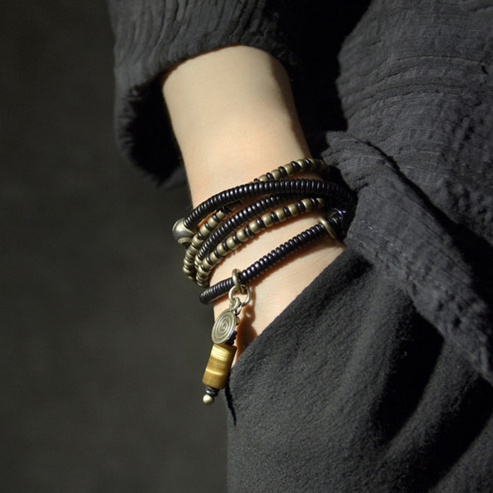 Buddha Stones madera de ébano cuentas Dzi cobre paz pareja pulsera collar colgante