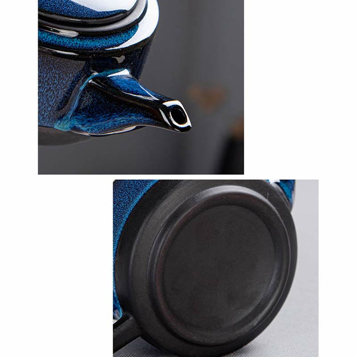 Juego de caja con bolsa de regalo portátil, tetera de cerámica de té Gongfu chino, Color degradado en azul, Buddha Stones