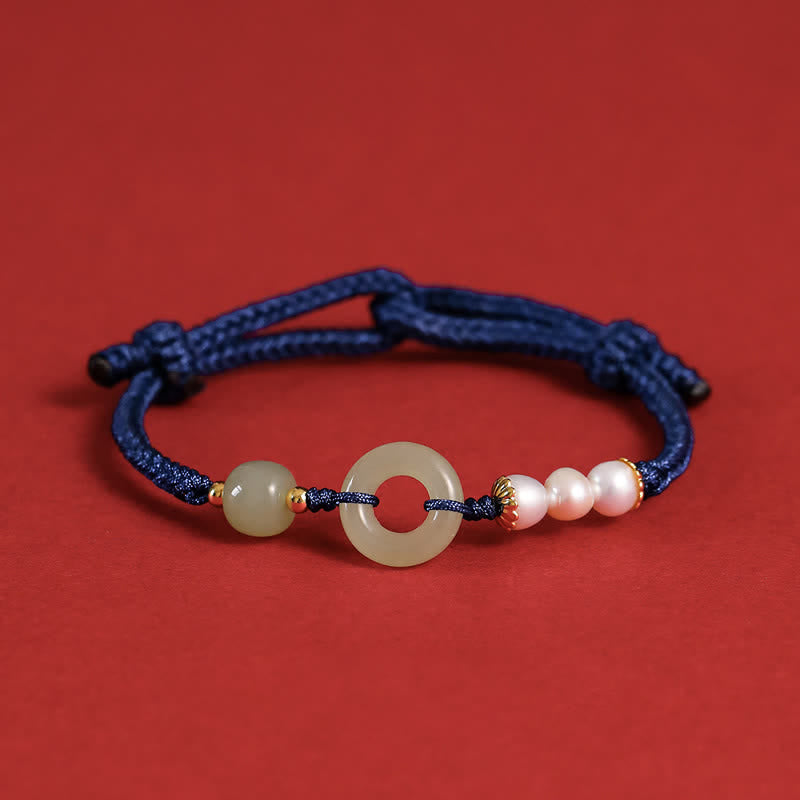 Pulsera de la suerte con hebilla de la paz y perlas de jade hetiano natural de Buddha Stones