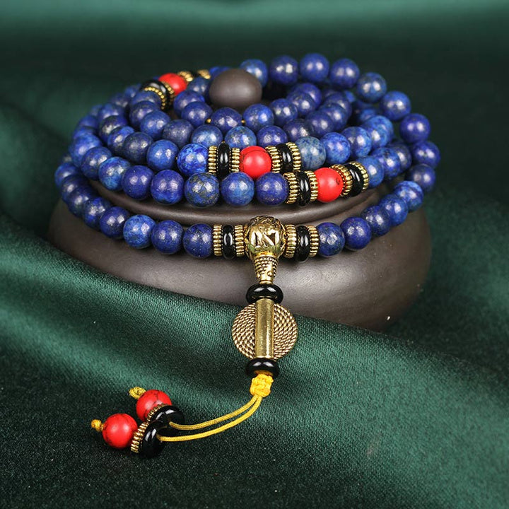 Pulsera Positiva de Lapislázuli Mala Tibetano con Buddha Stones