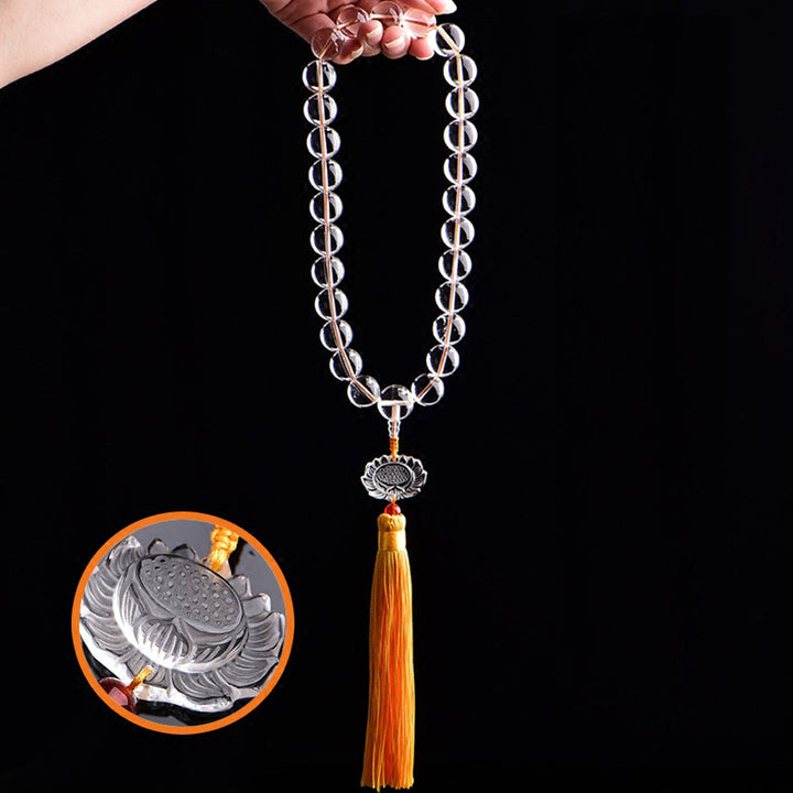 Decoración de coche Mala de bolsillo con borlas de meditación Mala de muñeca de loto de cristal blanco Natural