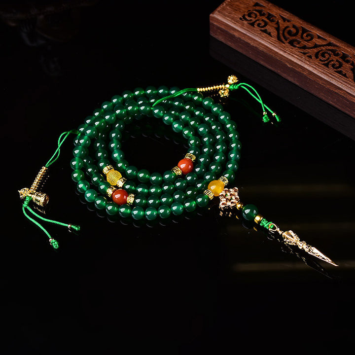 Pulsera de éxito de ágata verde natural con 108 Buddha Stones Mala