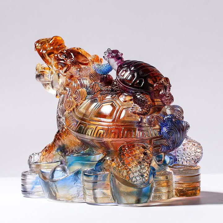 Feng Shui Dragon Turtles hecho a mano Liuli Crystal Art Piece Protección Decoración de la Oficina del Hogar