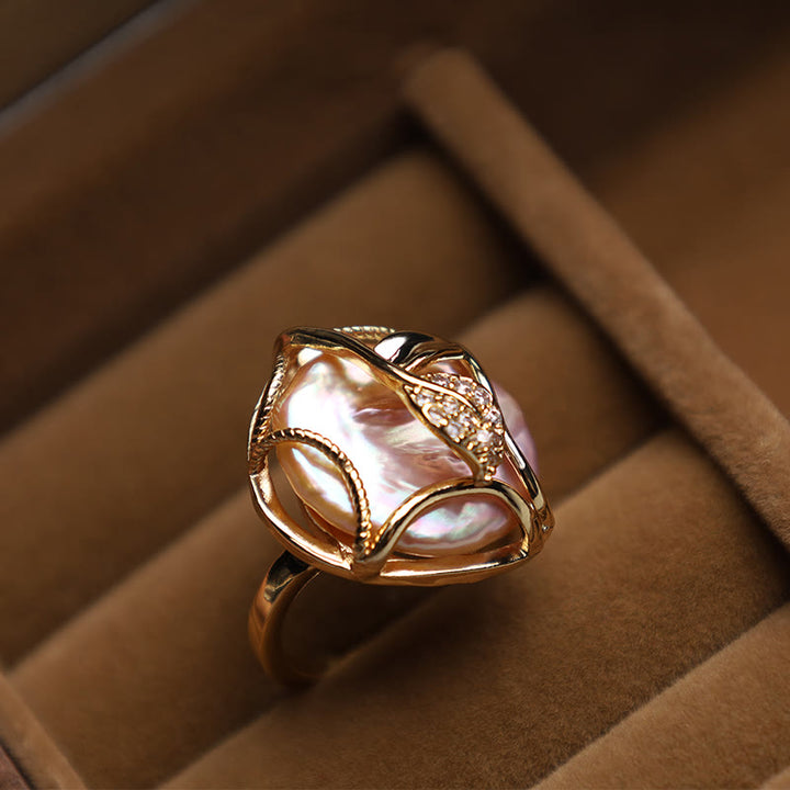 Anillo de riqueza de felicidad de flor de oro chapado en cobre y Buddha Stones