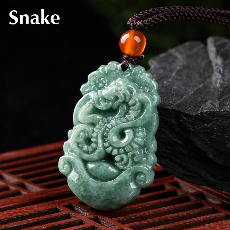 Colgante de collar de prosperidad del zodíaco chino con Buddha Stones de jade natural 12 - Serpiente - image 19