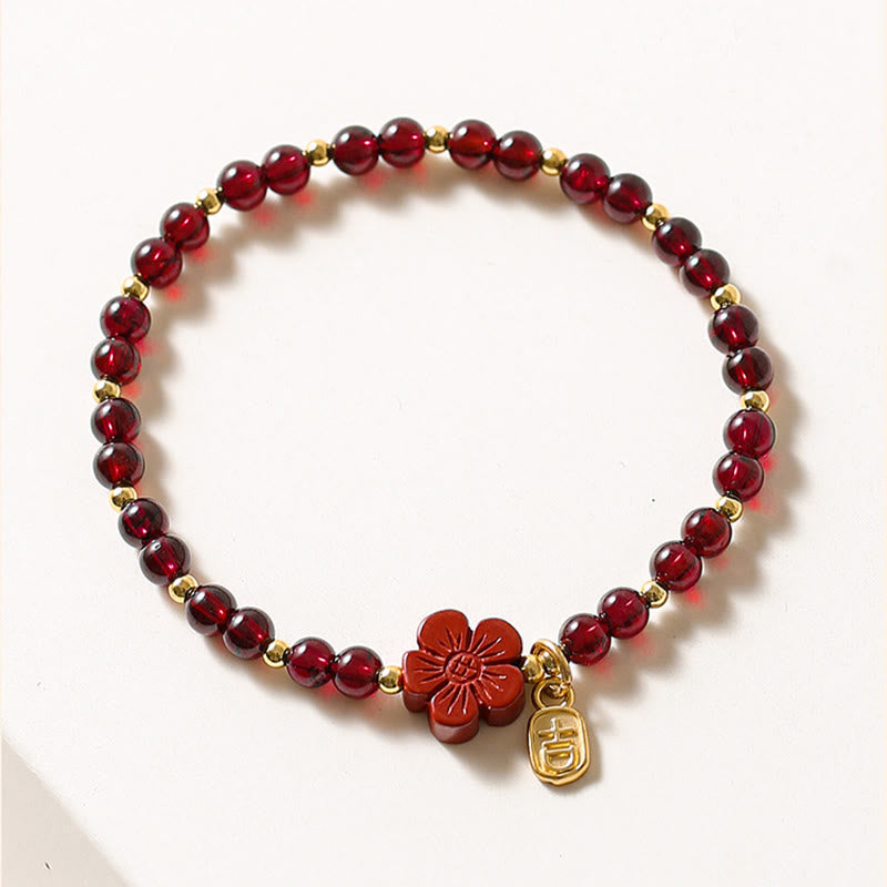 Pulsera tranquila con flor de cinabrio y granate natural de oro de 14 quilates con Buddha Stones - image 2