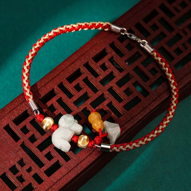 Tobillera con pulsera de hilo rojo de prosperidad de Jade del zodíaco chino con Buddha Stones - Cabra (Talla de pulsera/tobillera 19,5+4 cm) - image 11