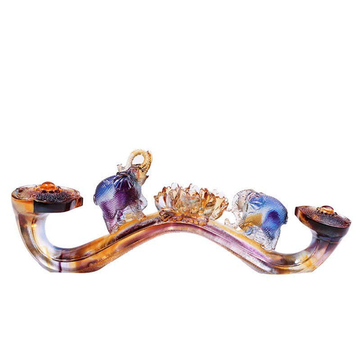 Decoración del hogar hecha a mano de Liuli Crystal Ruyi Elephant Art Piece con base de cristal