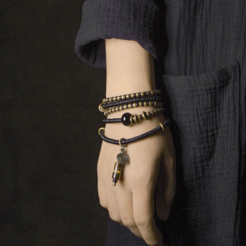 Buddha Stones madera de ébano cuentas Dzi cobre paz pareja pulsera collar colgante