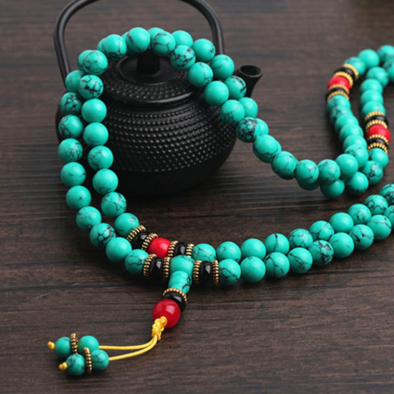 Pulsera Mala curativa de turquesa tibetana con Buddha Stones