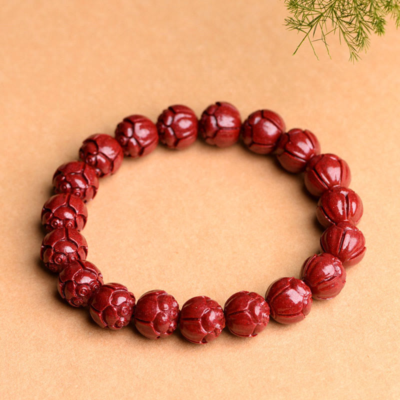 Pulsera de bendición de loto con patrón de traste Om Mani Padme Hum de cinabrio Natural con Buddha Stones